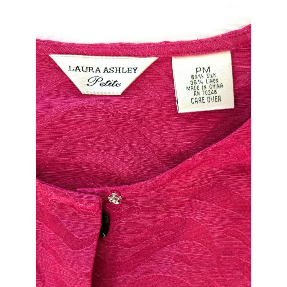 Laura Ashley Petite Magenta Pink Silk Linen Jacquard Wave Blouse PM - Picture 4 of 6